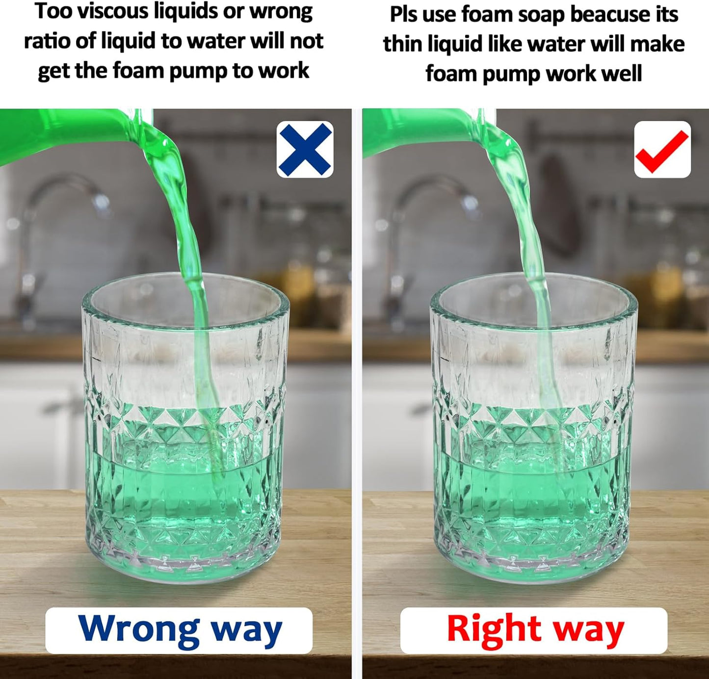 Bathroom Glass Soap Dispenser with Durable Rust-Proof Plastic Foam Pump Hand Lotion Dispenser Antislip Shampoo Kitchen 10oz