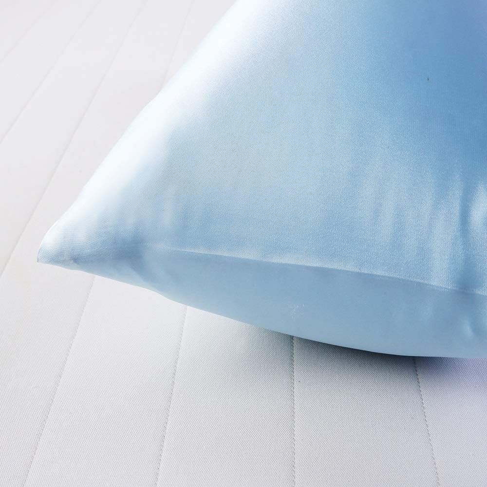 Silky Satin Toddler Pillowcases Set of 2, Super Soft Travel Pillow Covers, Small Kids Pillow Cases with Envelope Closure, 13"x 18", Light Blue