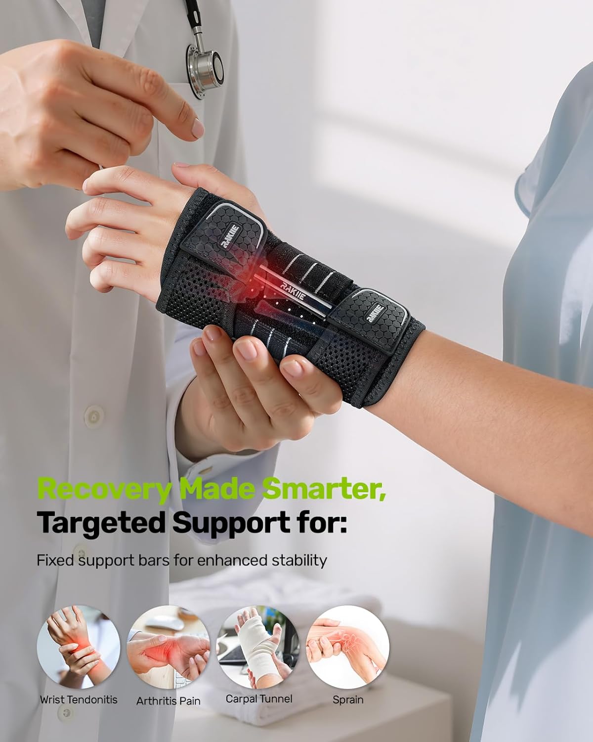 Carpal Tunnel Wrist Brace, Adjustable Night Wrist Support with 3 Metal Splints, Hand Brace for Men Women No Pressure on Thumb, Splint Stabilizer for Work, Gray Left Hand, Size M