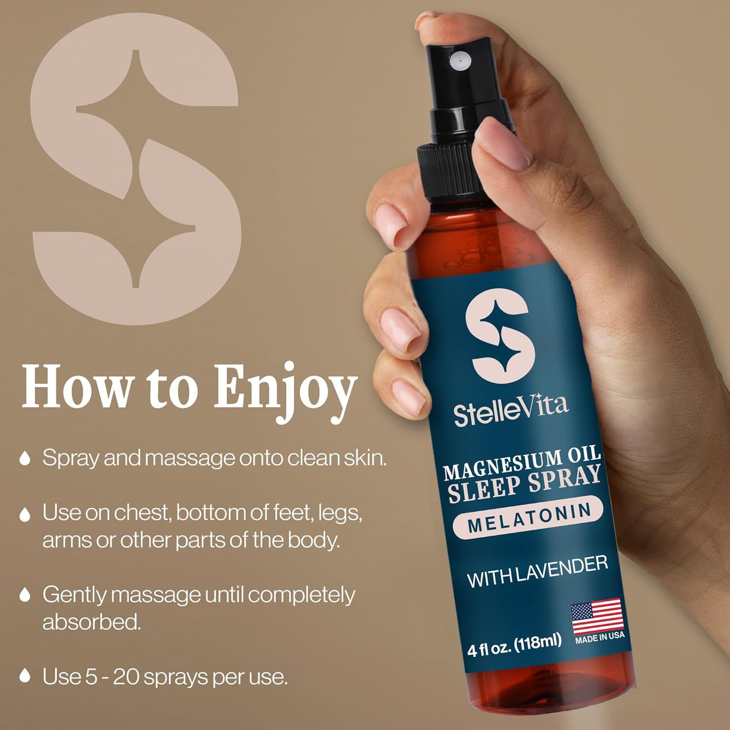 Magnesium Oil with Melatonin Sleep Spray and Lavender 4 oz – Topical Melatonin & Magnesium Spray for Feet, Sleep and Relaxation 100% Natural Made in USA