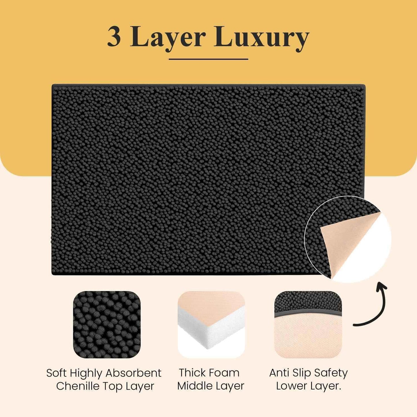 MAYSHINE Plush Shaggy Chenille Bath Mat | Extra Soft, Super Absorbent, Non-Slip Bathroom Rug | Fluffy Microfiber, Area Rug Sets for Bathroom Floor, Kitchen, Living Room | 24"x17" | Charcoal Gray