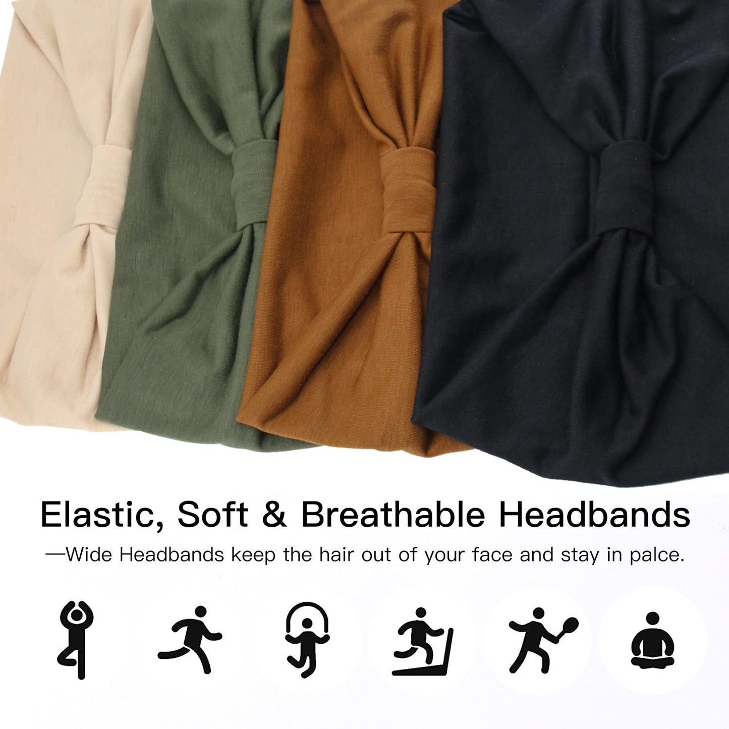 Yeshan Wide Headbands for Women Non Slip Turban Headband, Boho Elastic Headband Sweat Bands Yoga Hair Bands for Women's Hair，Pack of 8