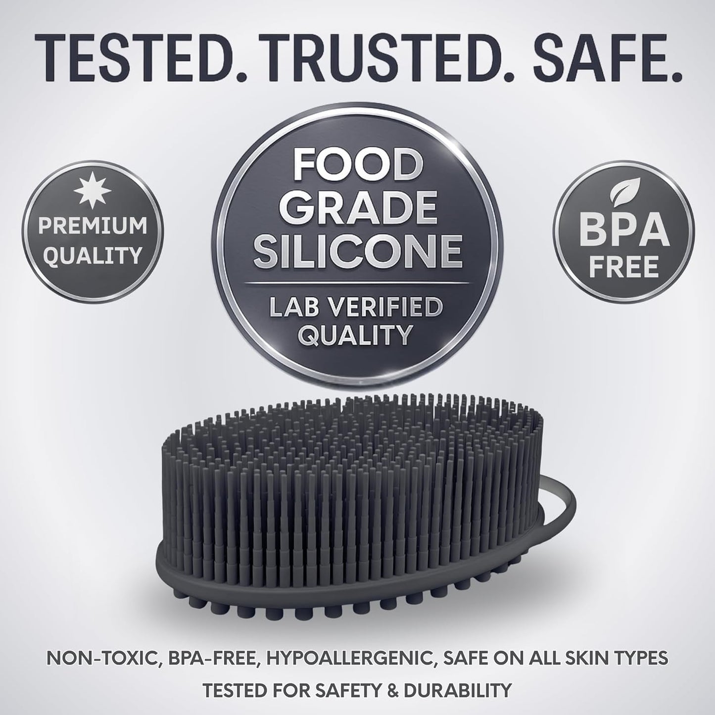 Avilana Silicone Body Scrubber – Gentle Shower Brush & Loofah Alternative- Food Grade & Lab Tested – Fast-Drying, Hygienic, BPA-Free Silicone Body Gentle Exfoliator (Dark Gray, Massage)