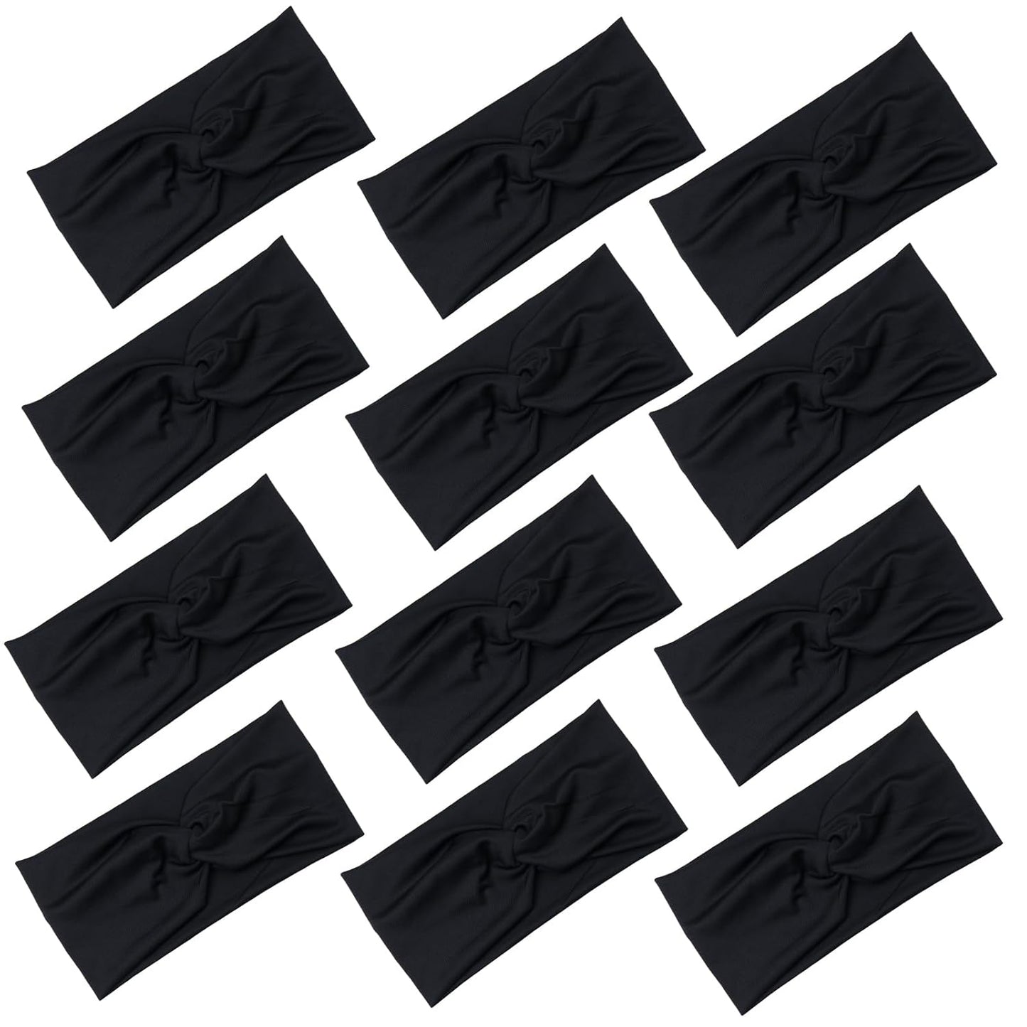 Yeshan Black Headbands for Women No slip Wide Stretchy Headbands Twist Knotted Headbands Yoga Workout Sport Hair bands,Pack of 12