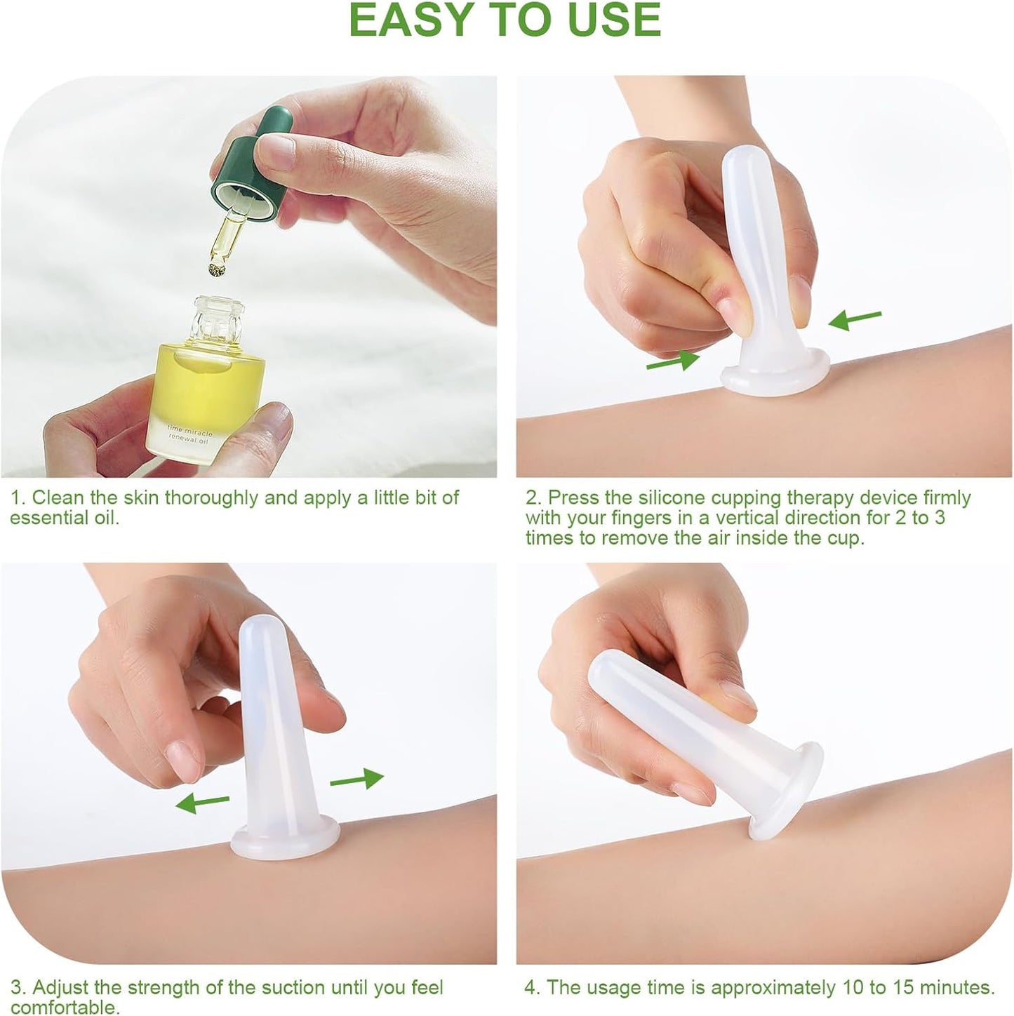 airogym Jade Stone Gua Sha Massage Tool, 4 Pcs Transparent Massage Cupping Facial Cups, Body GuaSha Cupping Tool Muscle Scraping Massage Facial Anti Cellulite Tools for Neck Face, Lymphatic Drainage