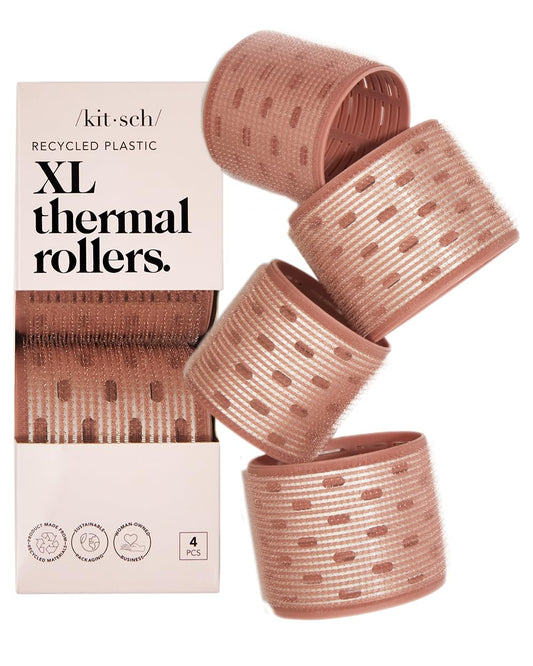 Kitsch XL Ceramic Thermal Rollers - Self Grip Hair Rollers for Blowout Look Long Hair, Medium & Short Hair, Large Hair Rollers for Volume & Curls, Thermal Curlers - Terracotta, 4pcs