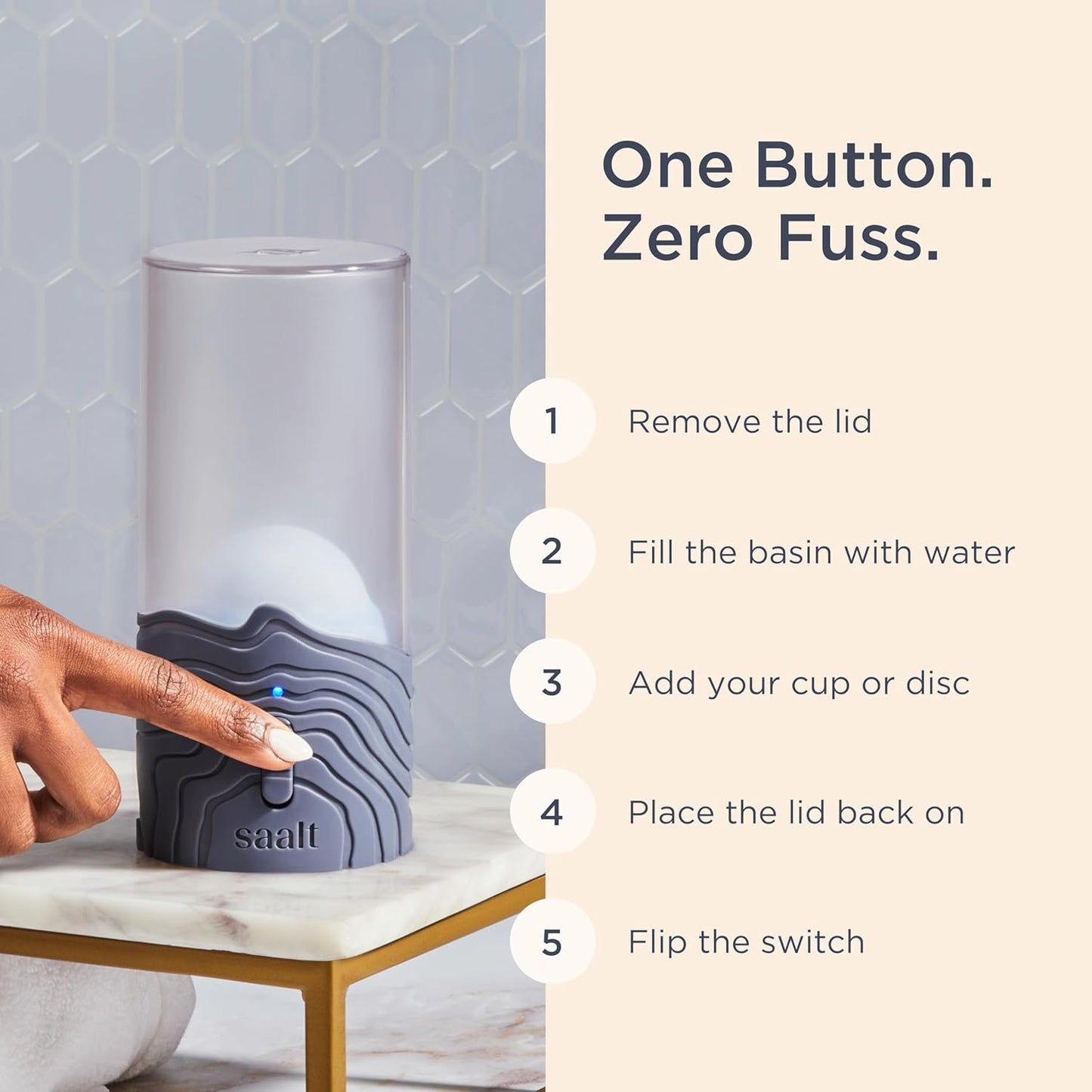 Saalt Menstrual Cup Steamer - Period Cup & Disc Sanitizer - Hands-Free Steam Sanitizer- No-Boil Design with Removable Power Cord - Compact & Portable - Blue Dusk