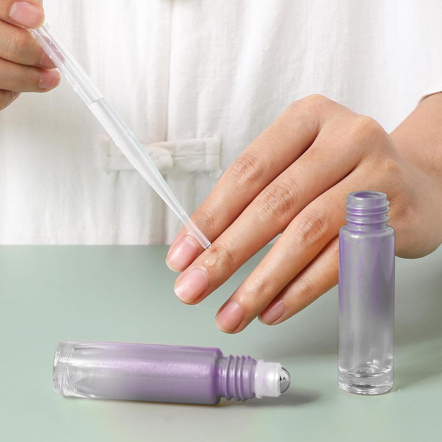 Essential Oil Roller Bottles, 10ml Thick Glass Perfume Roller Bottles with Funnel Opener and Dropper Colored Glass Empty Bottles with Stainless Steel Roller Balls (Grey, 12 Pack)