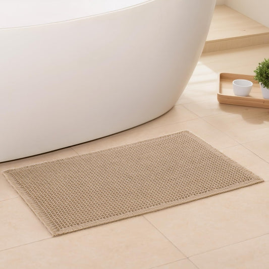 Waffle Bath Mat - Boho Bathroom Rugs Non Slip Washable, Super Absorbent & Quick Dry, Small Bath Mats Farmhouse Bathroom Decor, 18'' x 30'', Khaki