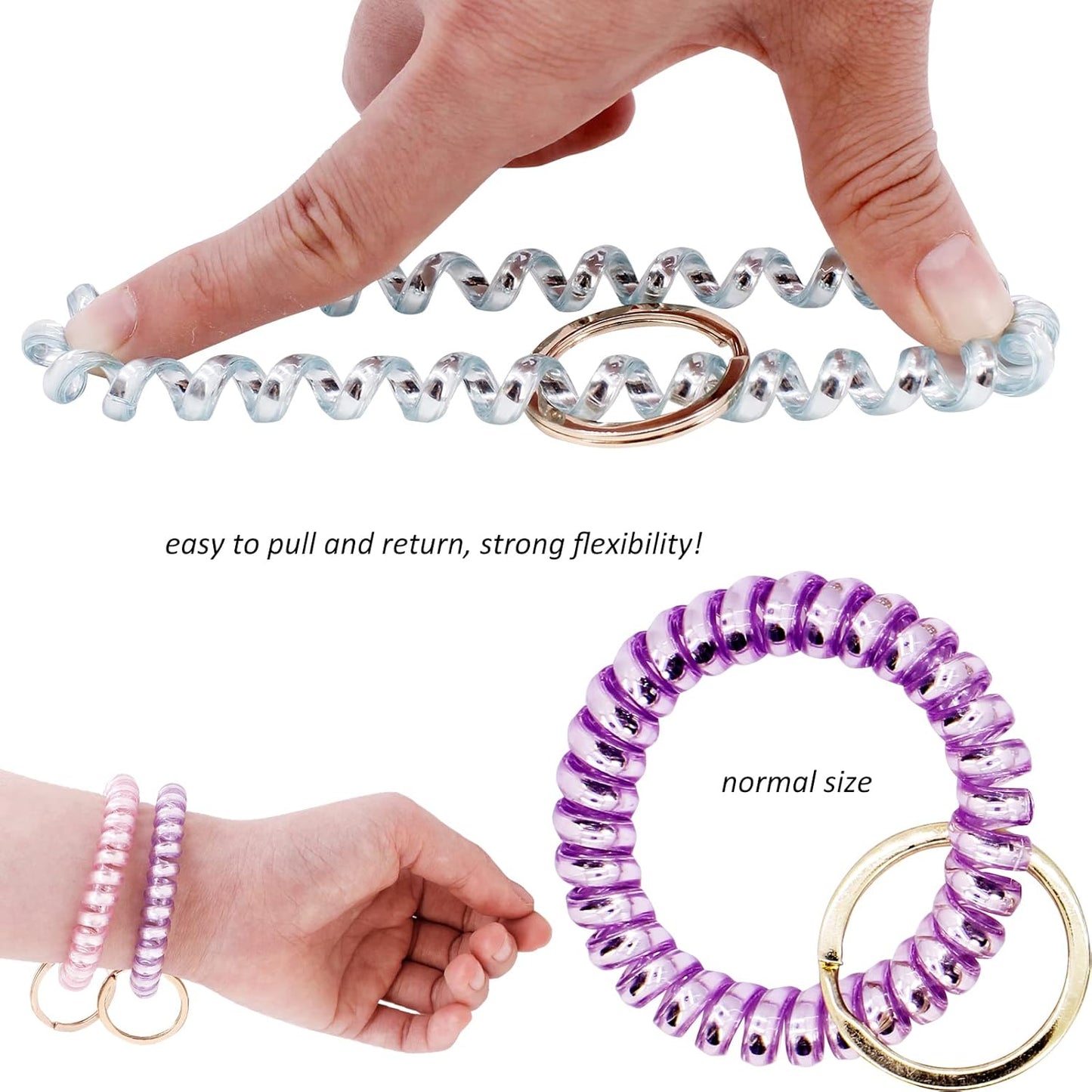 BIHRTC Pack of 6 Key Wristlet Coil Bracelet Spiral Keychain Bracelet Coil Hair Ties Candy Colors Spiral Bracelets Ponytail Holders for Sauna Gym Pool ID Badge Outdoor