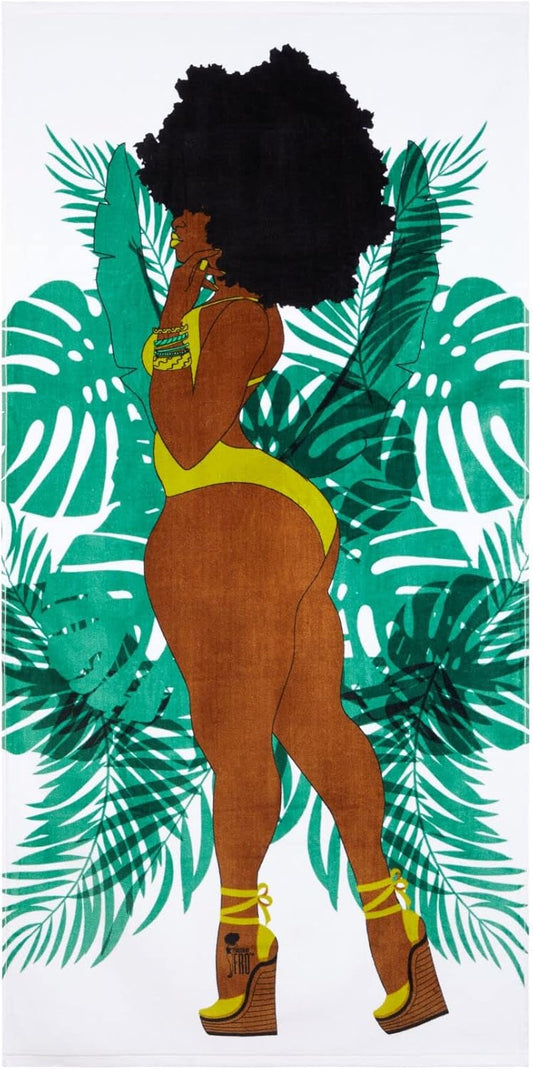 Pardon My Fro Beach Towel – 100% Cotton Oversized Quick-Dry Swim Towel, Sand-Free & Lightweight Travel Towel for Men & Women, Colorful 60x30in XL for Pool, Ocean & Outdoor Adventures - June White