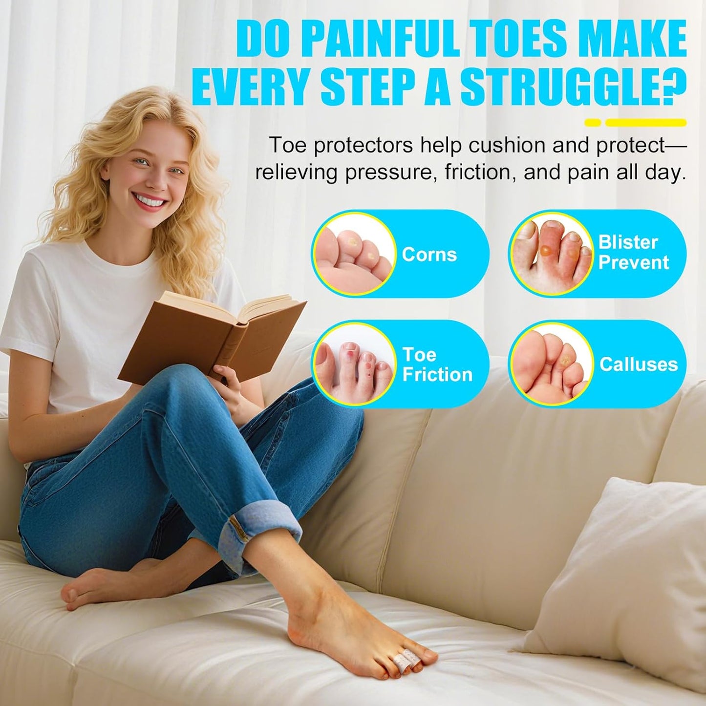 Pnrskter Silicone Toe Protectors - (14Pcs Medium) - Breathable Toe Sleeves for Women & Men - Toe Caps for Blisters, Corns, Calluses, Toenails Loss - Toe Cushions for Daily Use, Traveling Essentials