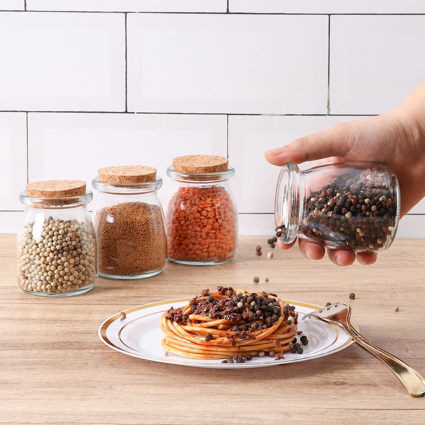 Mini Yogurt Jars 7 oz, 30 Pack Glass Jars with Cork Lids, Candle Containers with Label Tags and String for Wedding favors, Candy, Bath Salts, Spices, Pudding