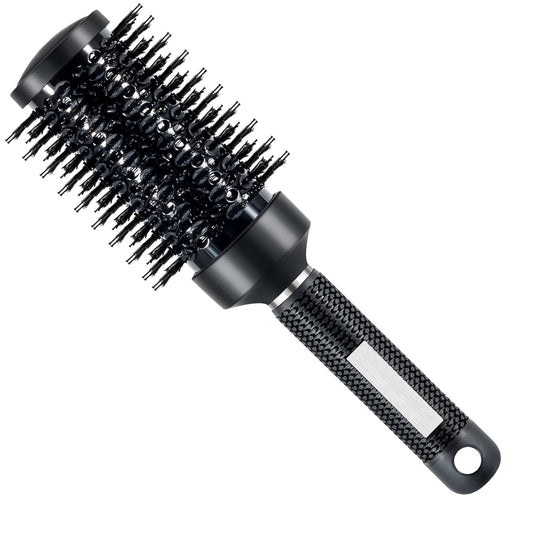SIMPOR Round Brush, Nano Thermal Ceramic & Ionic Tech Round Barrel Hair Brush with Boar Bristles, Roller for Blow Drying (Black, 2.4 Inch, Barrel 1.3 inch, 32mm)