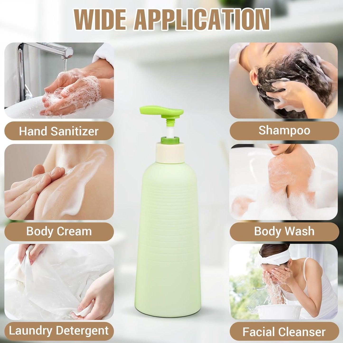 13.4oz Travel Shampoo Bottle with Flip Cap, Refillable Plastic Pump Bottles Dispenser for Soap, Shampoo, Lotions, Liquid Body Wash, Creams and Massage Oil (2 Pack, 13.5oz/400ml)