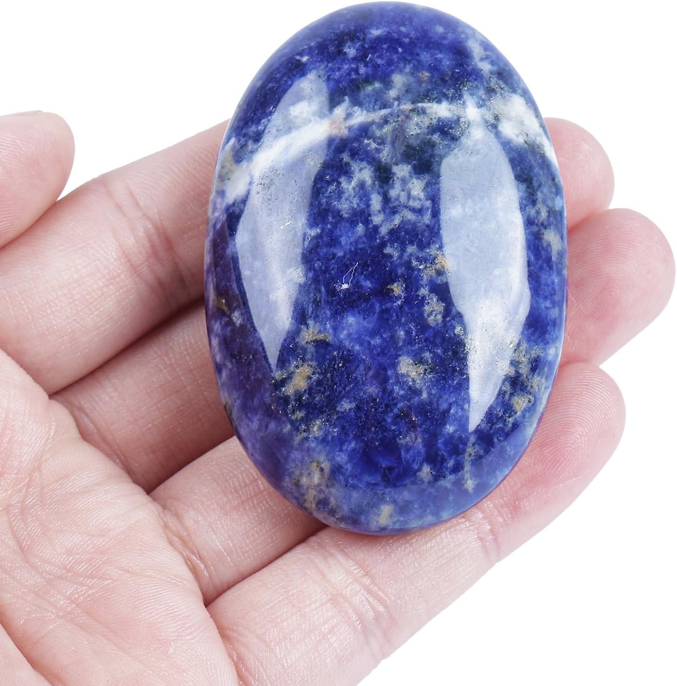Natural Sodalite Oval Polished Worry Stones, Healing Crystal Indoor Fountain Stones Massage Energy Anxiety Relief Items