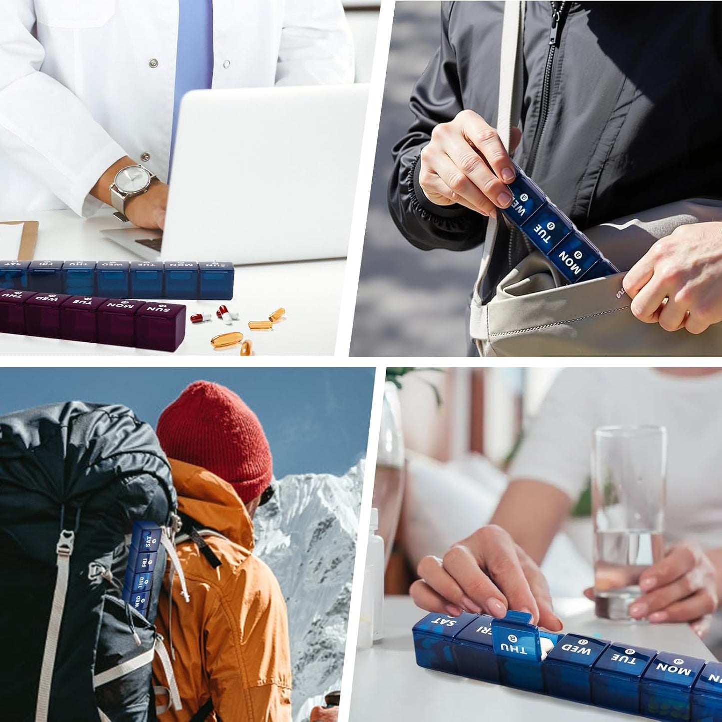 2-Pack Weekly Large Pill Organizer for Travel, 7 Day Pill Boxes and Organizer, Big Compartments Pill Case AM PM,14 Day XL Medication Organizer Dispenser for Fish Oils, Vitamin Holder Supplement