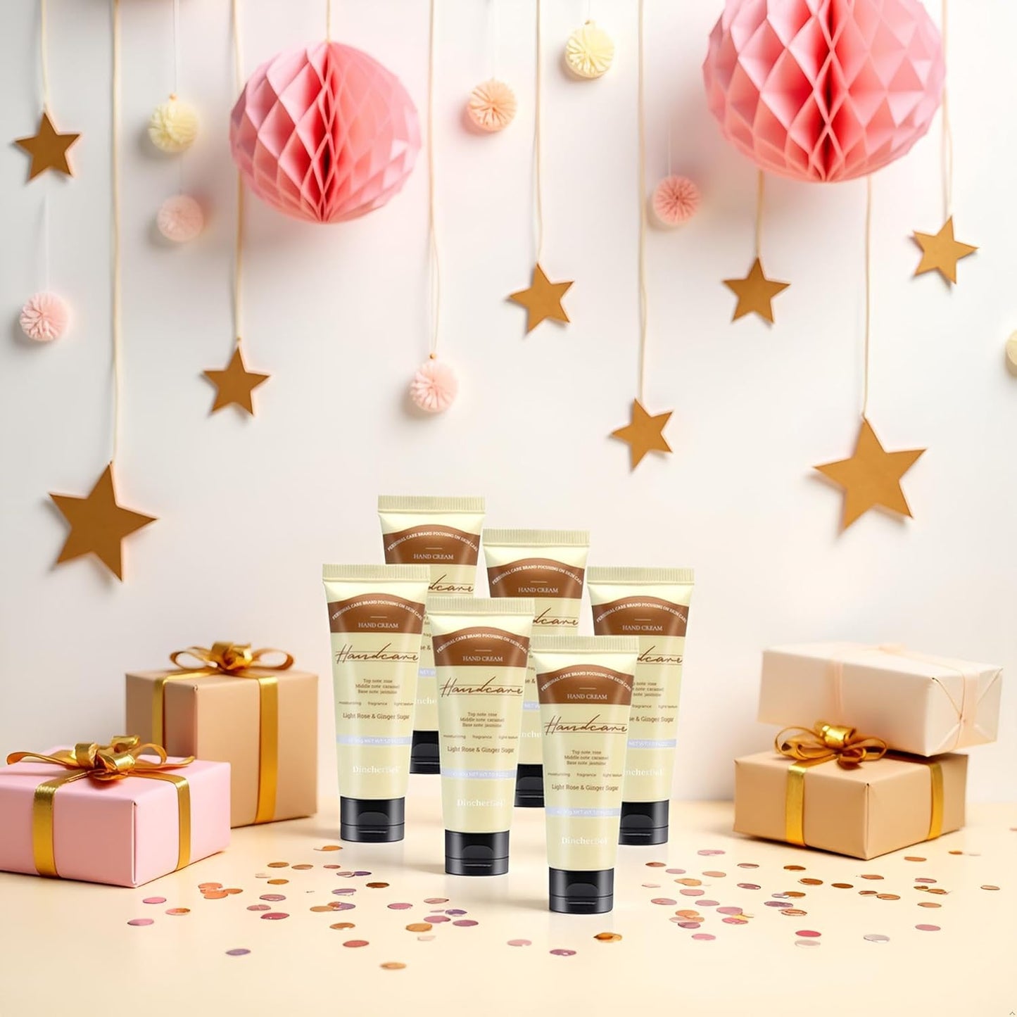 6 Pack Travel Size Hand Cream Set - 1 oz Moisturizing Lotion for Dry Cracked Hands, Light Rose & Ginger Sugar Scented Hand Lotion Gift for Women, Nurses, Teachers, Bridesmaids Gifts