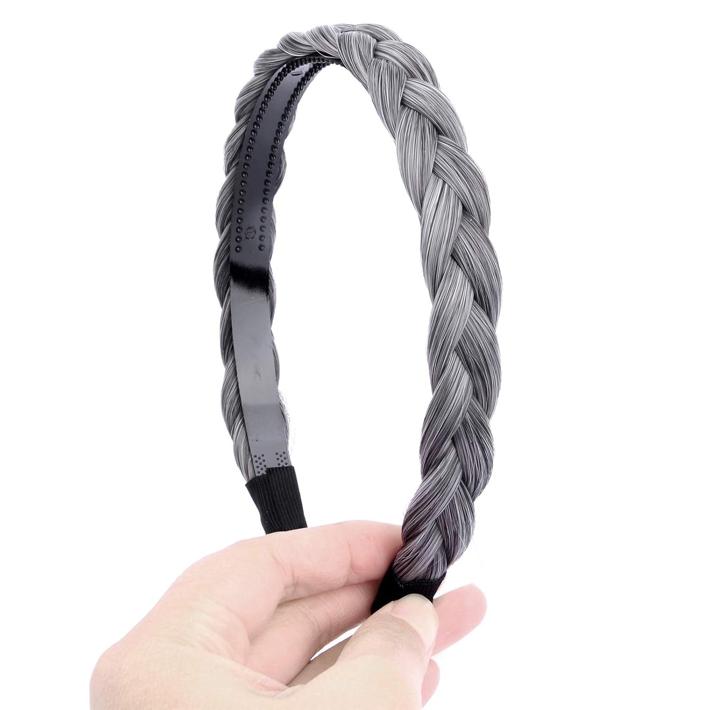 DIGUAN Width 0.6 inches Narrow Synthetic Hair Plaited Headband Braid With Teeth Hair Band Accessories for Women Girl (Dark Gray)