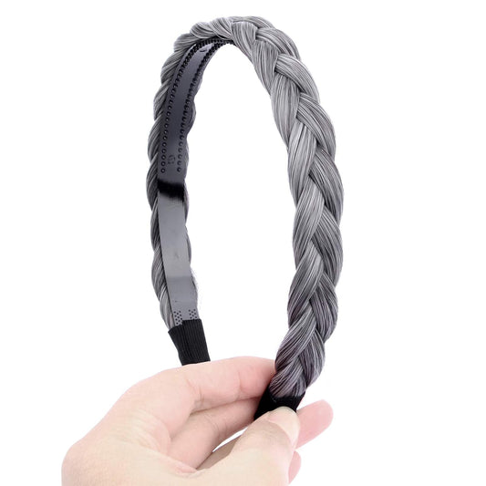 DIGUAN Width 0.6 inches Narrow Synthetic Hair Plaited Headband Braid With Teeth Hair Band Accessories for Women Girl (Dark Gray)