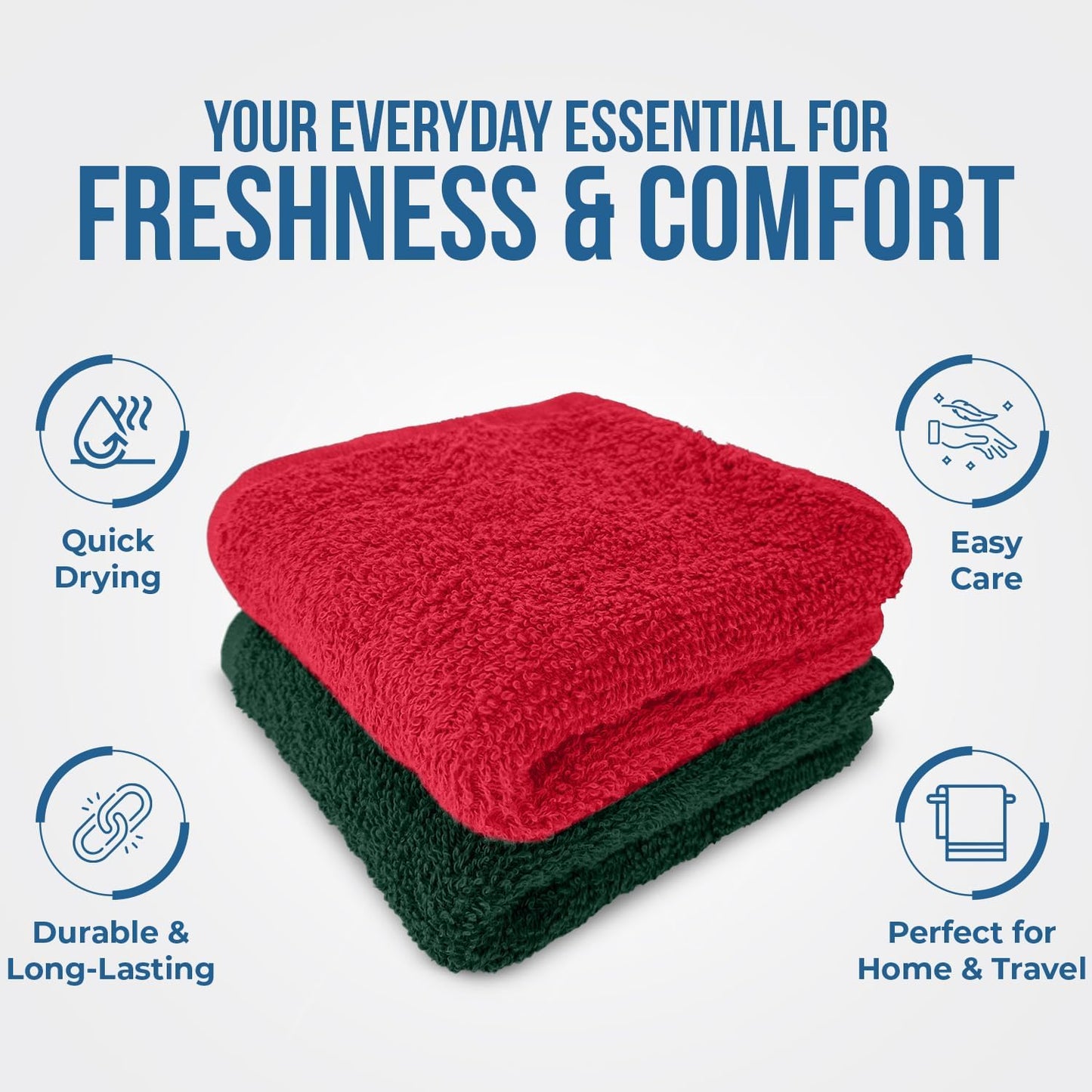 DAN RIVER 100% Cotton Christmas Gift Washcloths 24 Pack Premium Quality Face and Body Cloth, Quick Dry Essential Towels for Bathroom, Hand, Kitchen & Cleaning | 12X12 in | 400 GSM | Red & Green combo