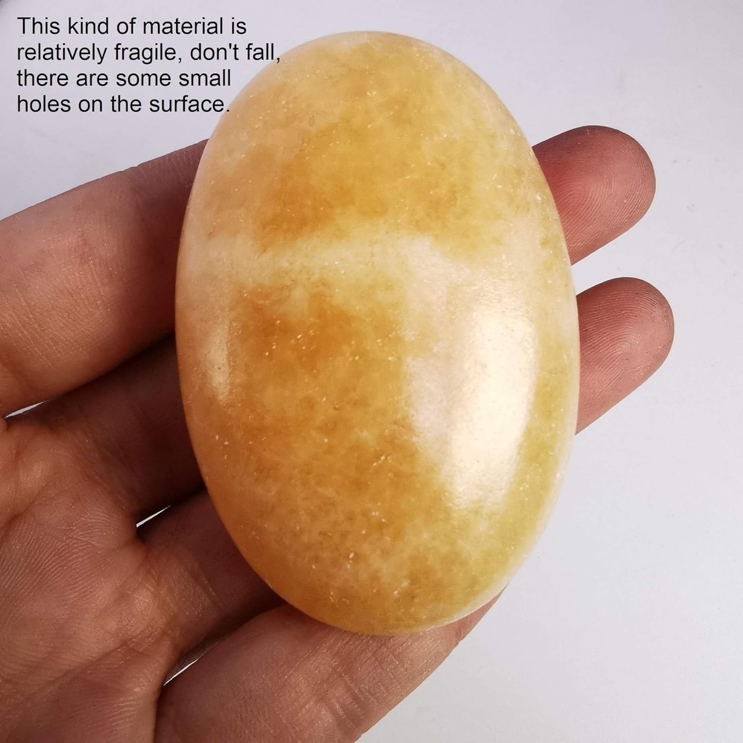 Natural Ice Yellow Jade Oval Polished Worry Stones, Healing Crystal Indoor Fountain Stones Massage Energy Anxiety Relief Items