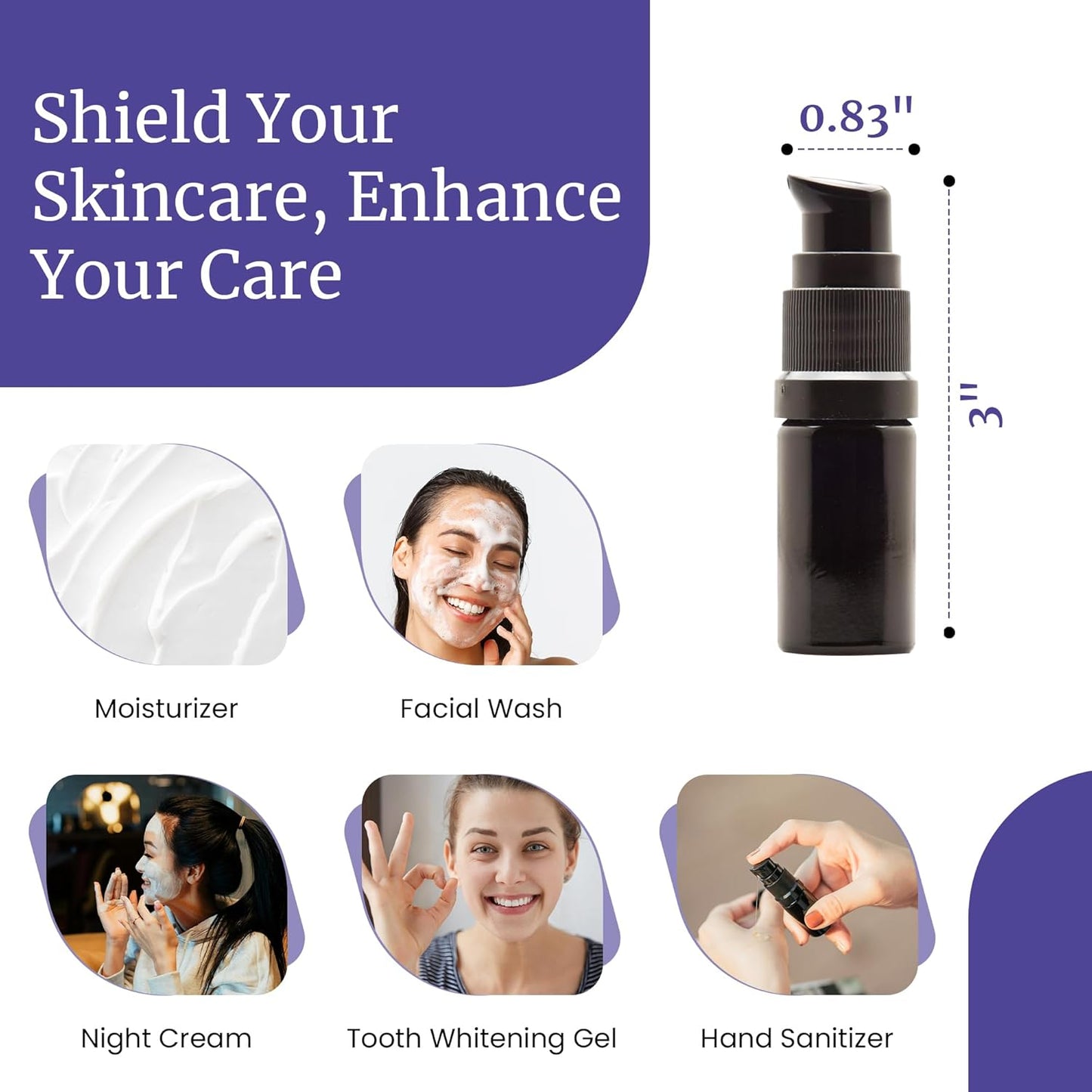 Infinity Jars 5 ML (0.17 fl oz) Refillable UV Black Glass Pump Bottles Leak-Proof Travel Containers for Toner, Sanitizer, Beard Oil, Hair Serum, Essential Oils Bottles 3-Pack