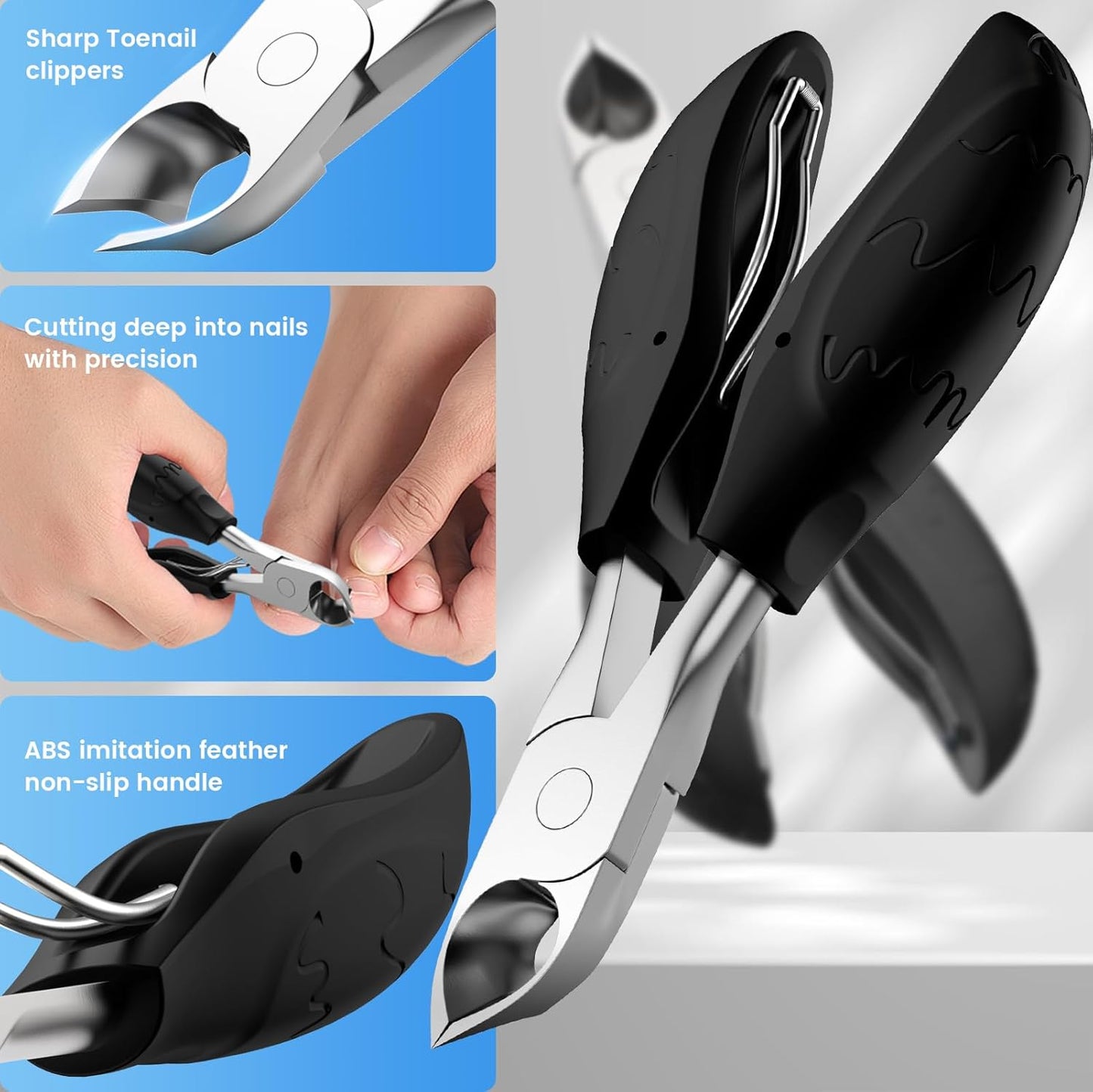 Toenail Clippers for Seniors Thick Toenails | 4-PCS Ergonomic Long Handle Non-Slip Soft grip Toe Nail Clippers Set for thick toenails | Premium Steel Heavy Duty Super Sharp Fingernail Clippers for Men