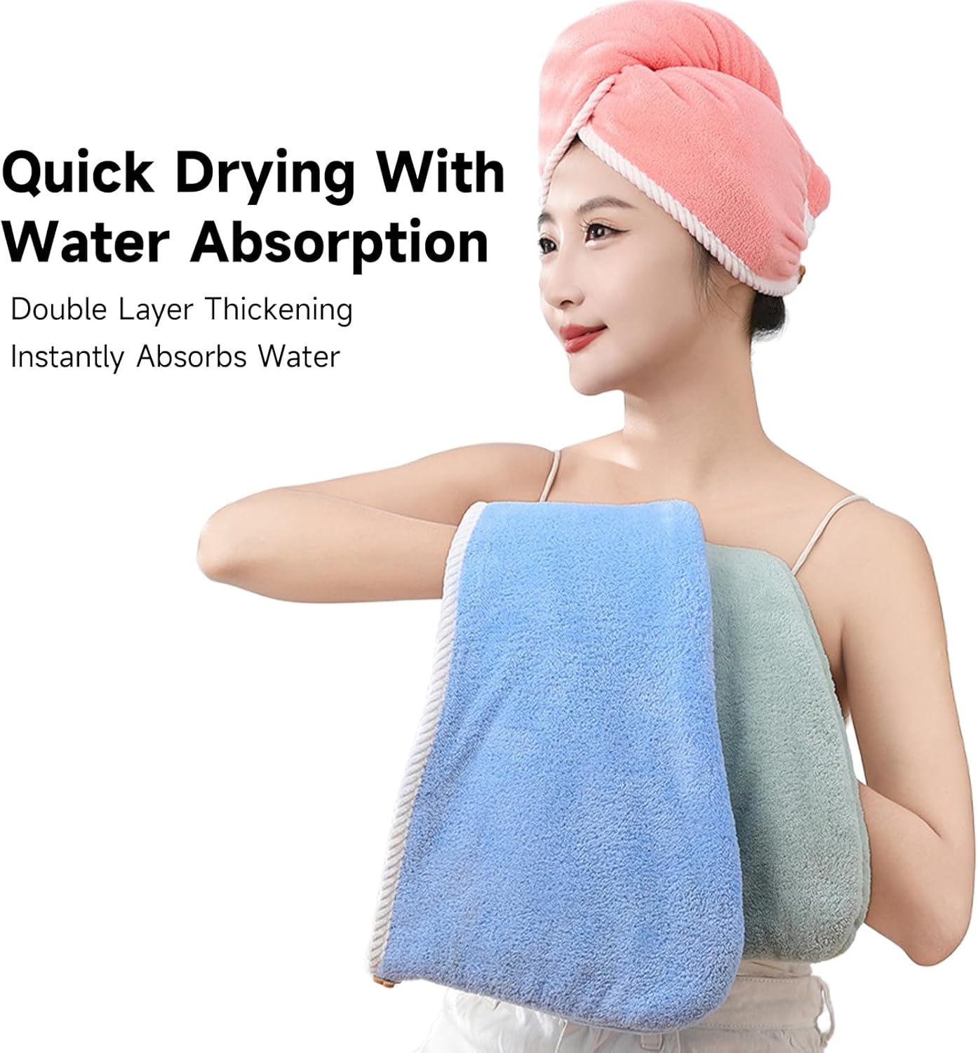 Microfiber Hair Towel, Hair Towel wrap for Women,Hair wrap Towels,Hair Turbans for Women Wet Hair, wrap for Kids (Blue and Grey) 1pcs