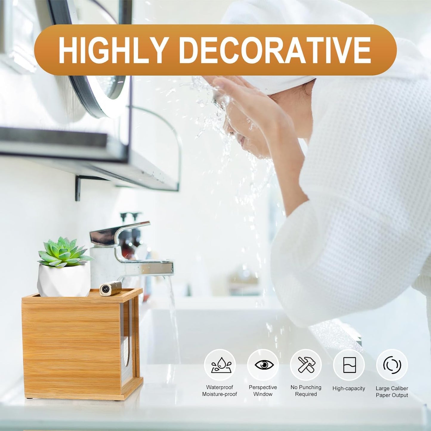 Chunful Disposable Face Towel Holder Box with Bamboo Lid, Acrylic Cosmetic Facial Towel Storage Container for Disposable Makeup Wipes Bathroom Vanity Countertop (Card Slot Connection)