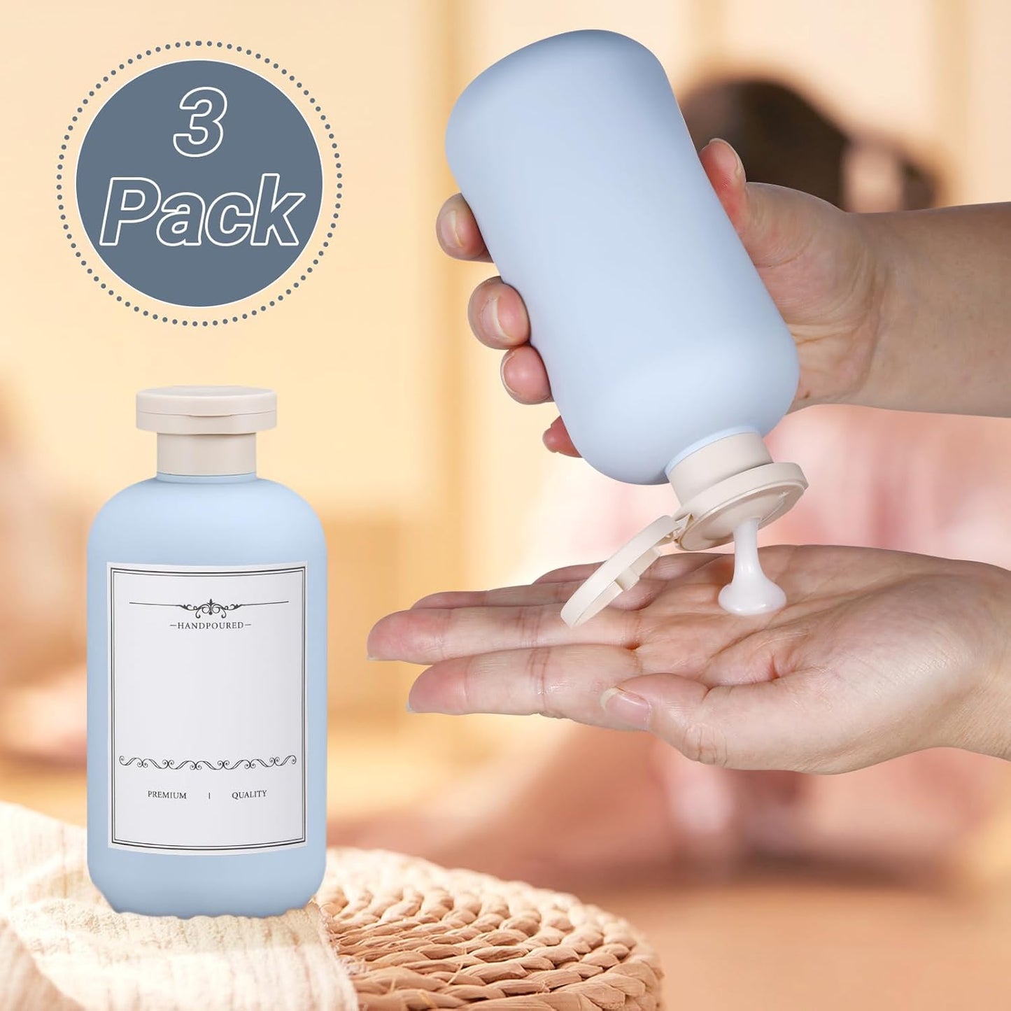 10oz Travel Shampoo Bottle, Empty Plastic Squeeze Bottles with Flip Cap, Lotion Container for Toiletries Travel Size Shampoo and Conditioner (3 PACK BLUE)