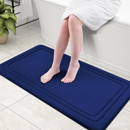 Grandaily Memory Foam Bath Mat Rug 44x24, Ultra Soft, Non-Slip and Absorbent Bathroom Rugs, Machine Wash Dry, Comfortable Bath Carpet for Bathroom Floor, Tub and Shower, Navy Blue