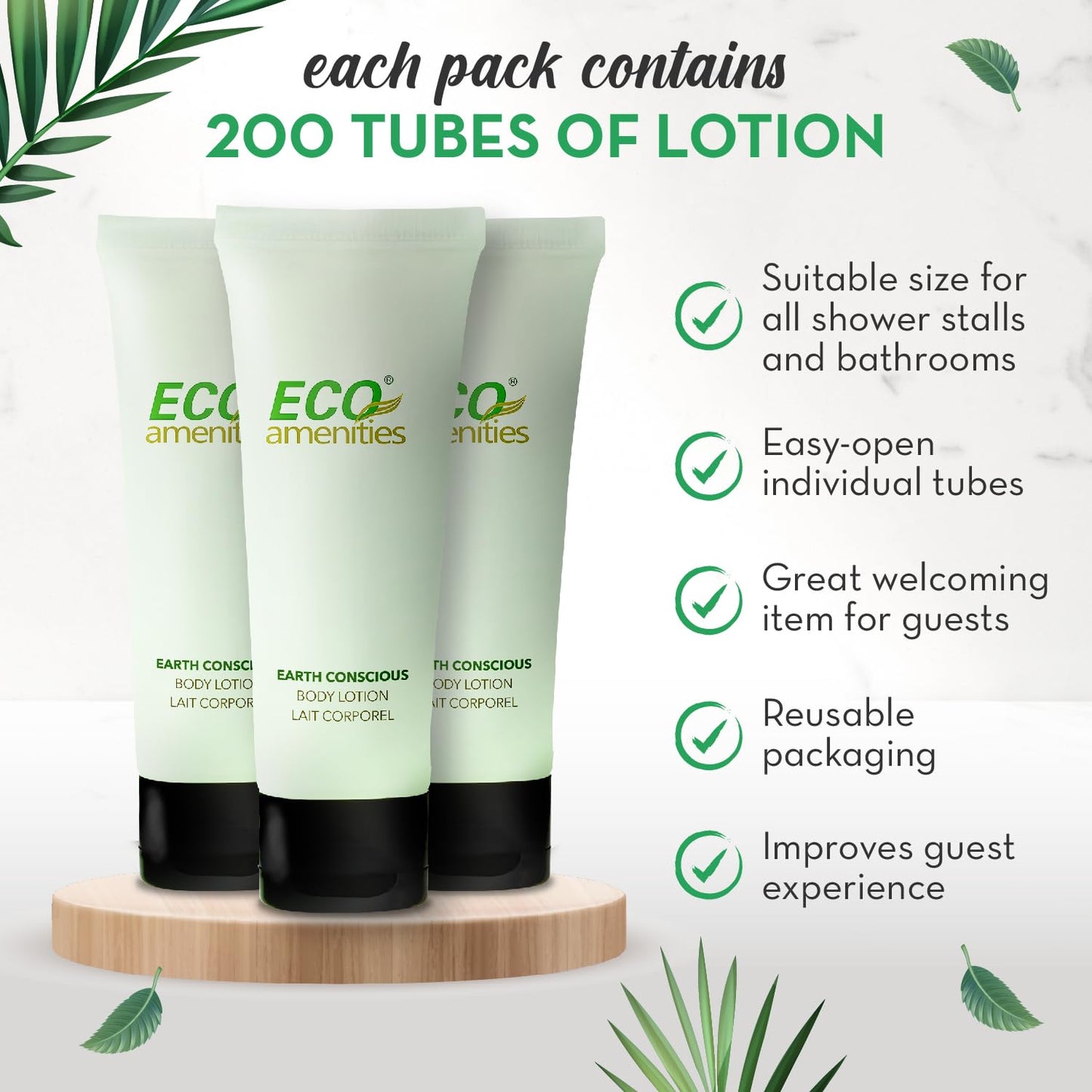ECO amenities Travel Lotion Bulk - 200-Pack - 1 fl oz (30 ml) Tubes - Hydrating Green Tea Scented Body & Hand Lotion - Travel Toiletries