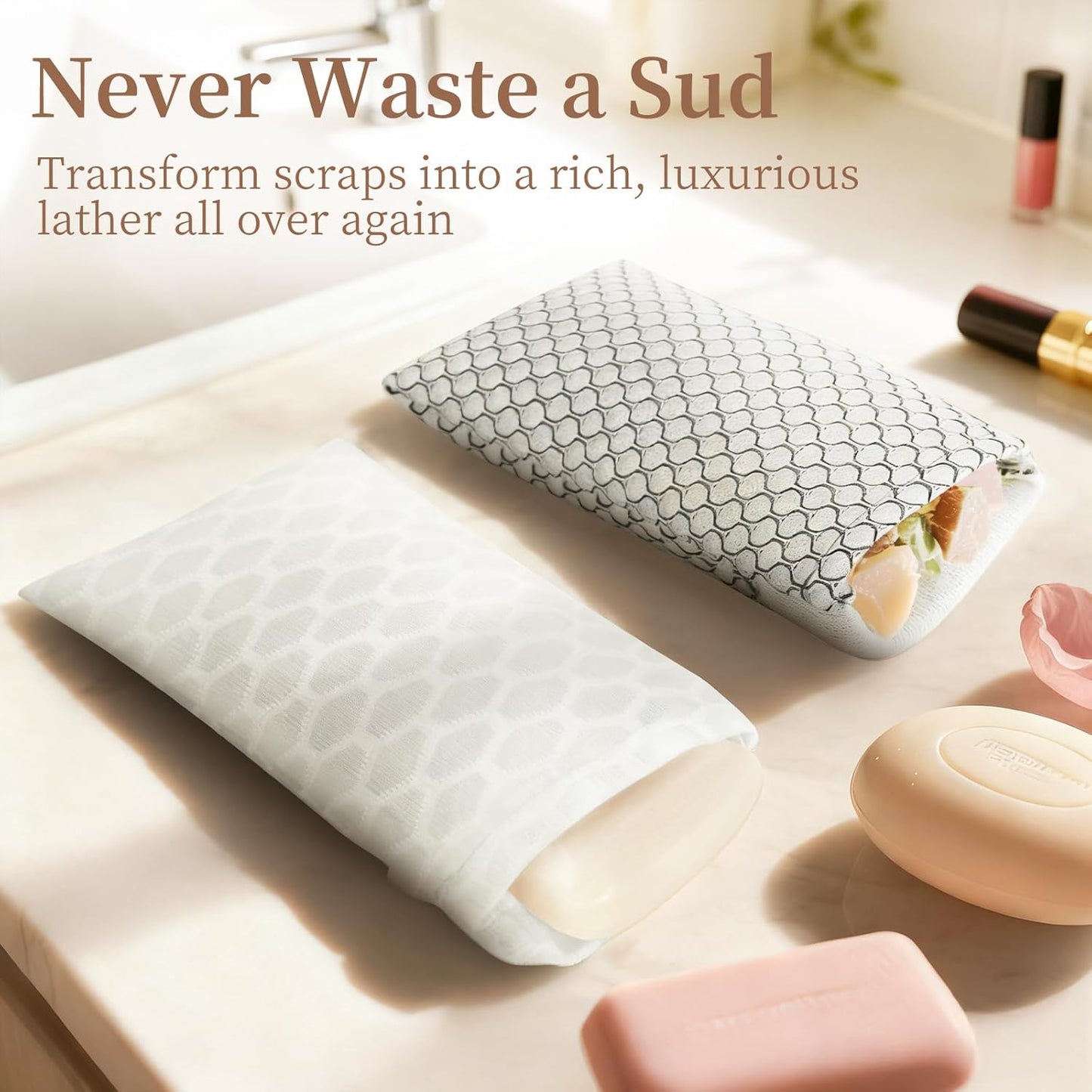 zelin Soap Bags, 2 Pack 7.2-Inch Medium Size Exfoliating Bar Soap Pouch with Double Layer Premium Fabric, Soap Saver Bag for Foaming and Skin Cleansing (Pearl White And Ink Black)