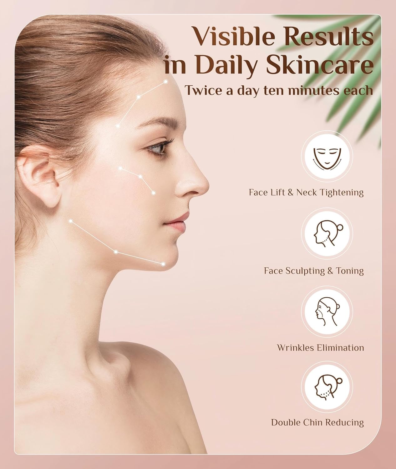 7 Color Galvanic Machines - Red Light Therapy for Face and Neck, Face Massager Tool for Wrinkles, Double Chin, Vibrating Facial Massager with Thermals, Pink