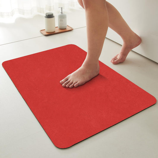 Christmas Bath Mat, Red Bathroom Rugs Non Slip Washable Thin Absorbent Bath Mat Fits Under Door Bathroom Floor Mat Perfect for Bath, Shower, or Sink 24"x36" Red