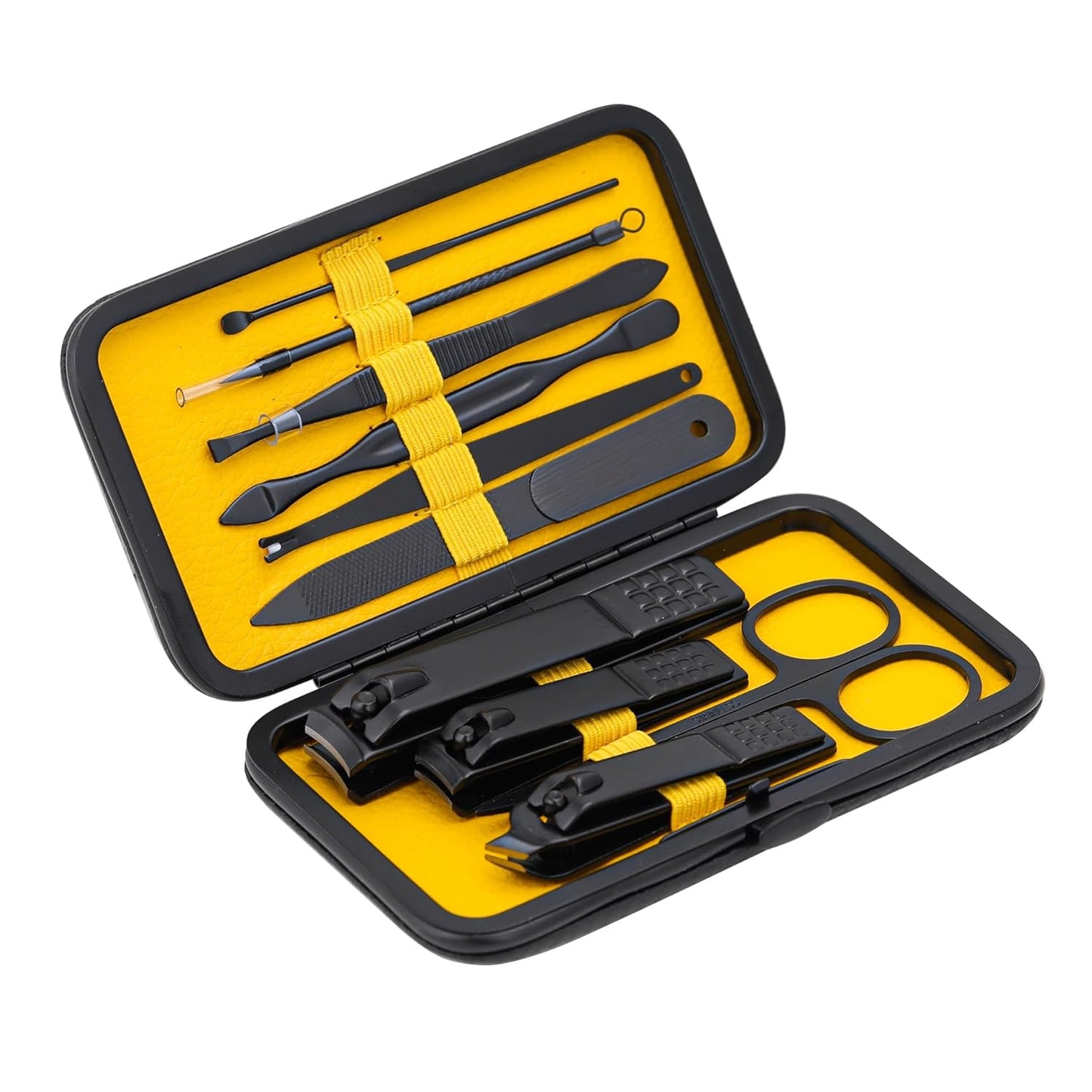 Manicure Set Nail Clippers Kit Professional Stainless Steel Nail Care Tools with Leather Travel Case 10 in 1 Yellow