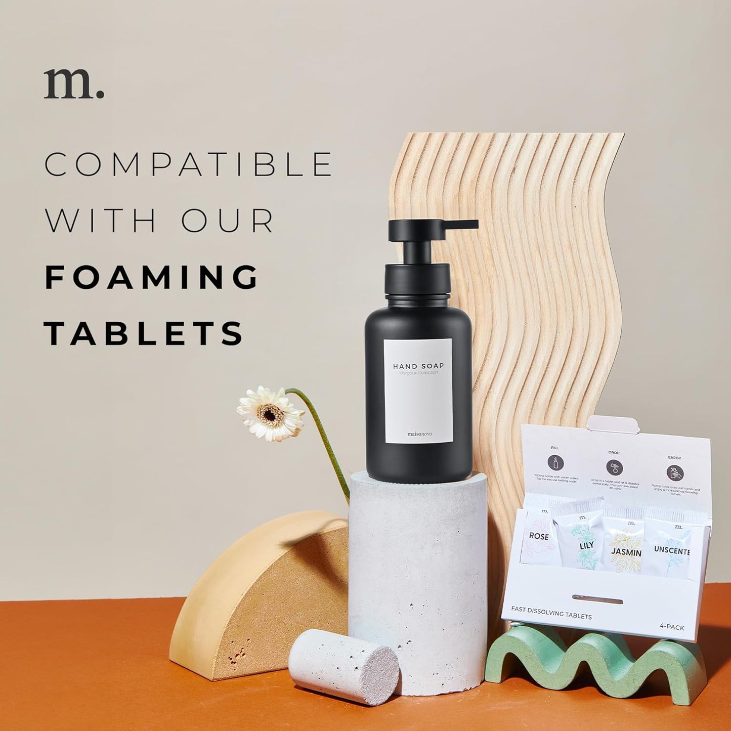 MaisoNovo Glass Foaming Soap Dispenser 14 Oz | Black Glass Black Pumps x 2