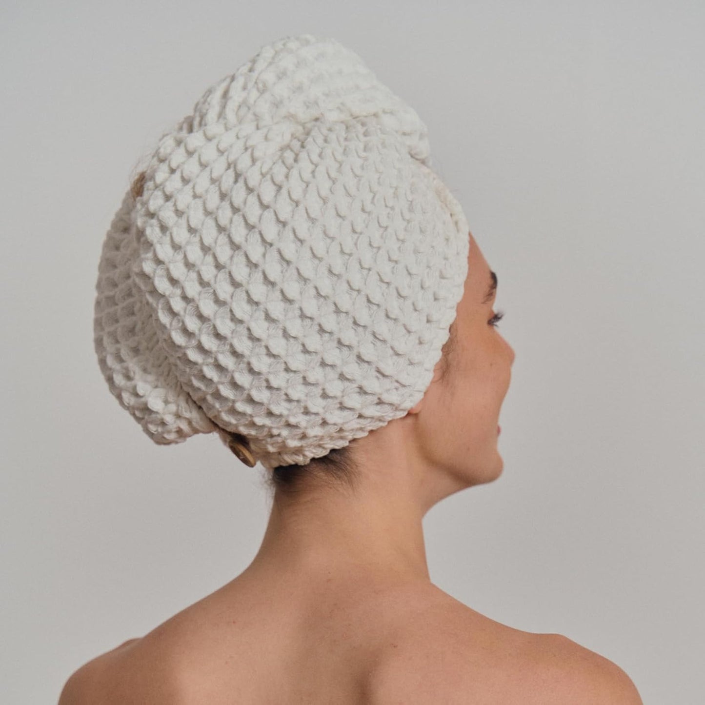 Hair Towel | 100% Cotton Silk Hair-Drying Waffle Wrap Turban for Women, Ultra-Absorbent, Anti Frizz, Hair Damage Protection for Straight and Curly Hair (Shell White, 1 Pack)