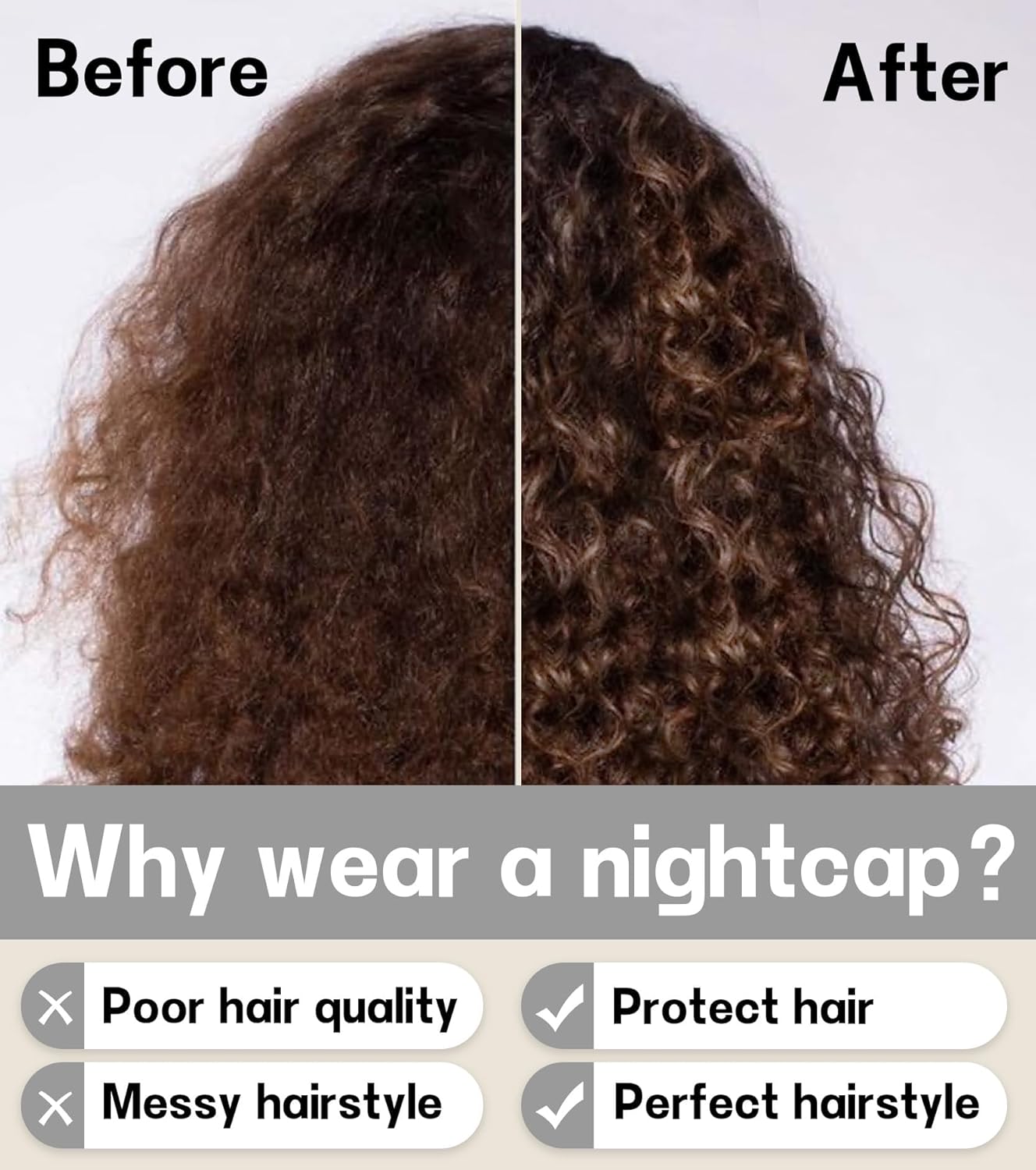 2PCS Silk Satin Bonnet Hair Wrap for Sleeping, Adjustable Strap Curly Natural Hair Night Caps for Women Men(Gray&Gray)