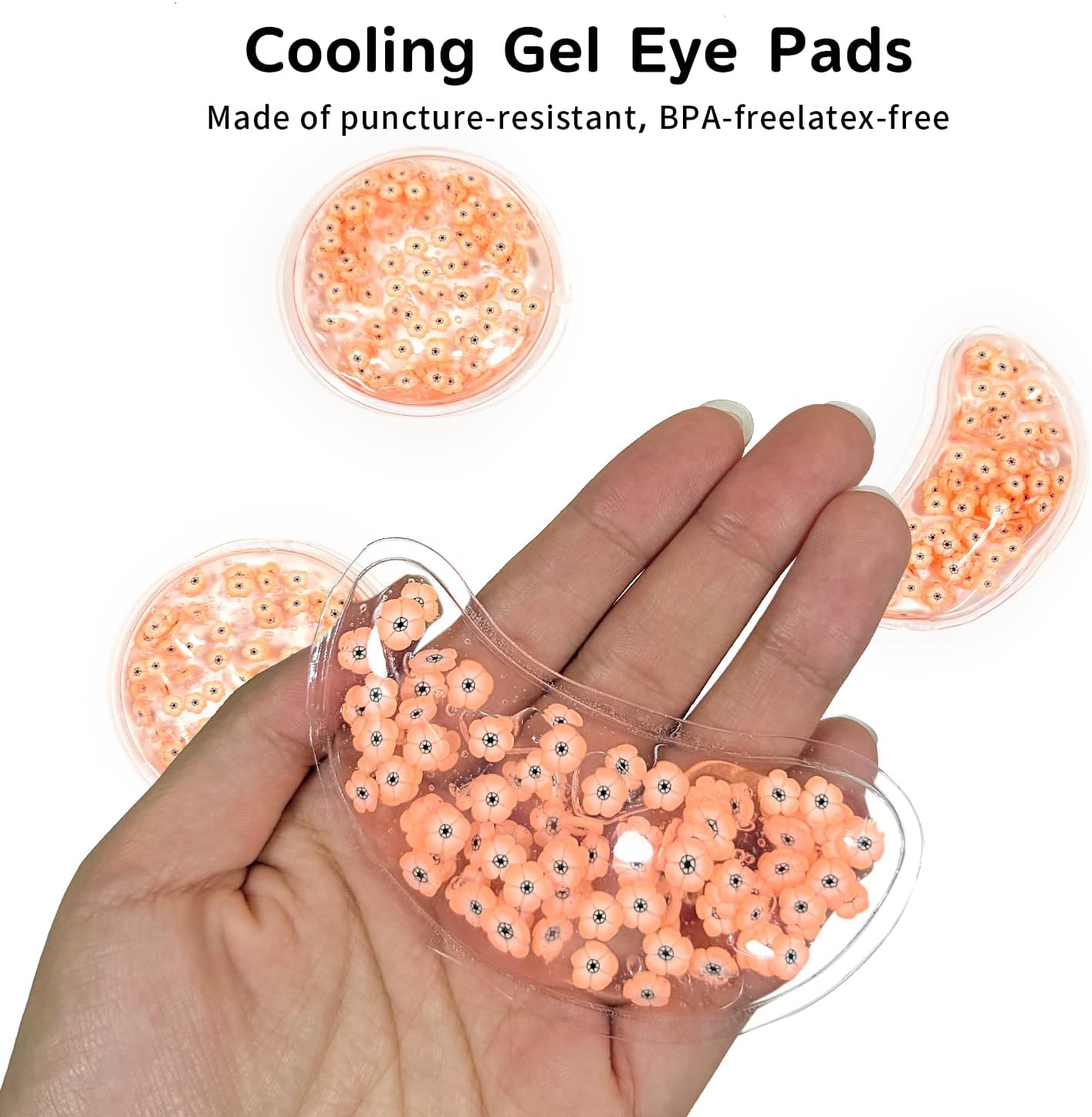 4PCS Gel Eye Ice Pack Set, Cold & Hot Compress, Reusable Cooling Gel Pads for Strain Relief, Relaxation, SPA and Sleep (4 Orange Flowers)