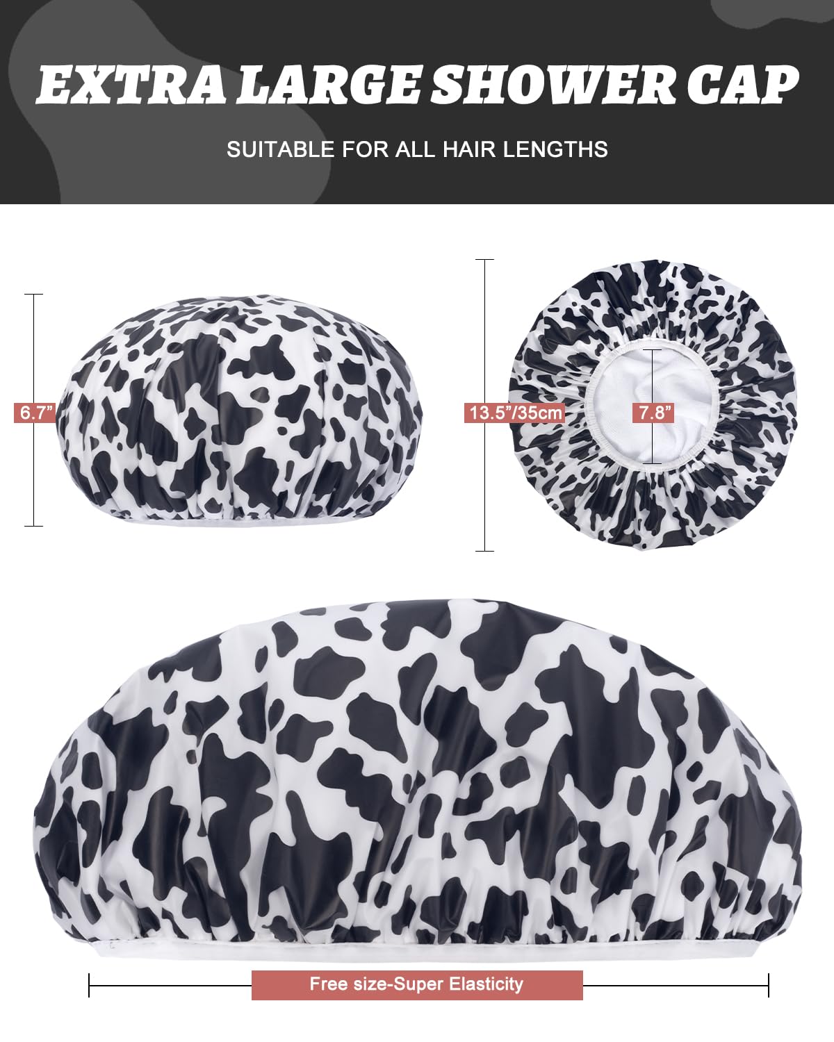 Auban Shower Cap, Shower Cap for Women Terry Cloth Lined EVA Exterior Reusable Double Layer Waterproof, Large Bath Hair Cap for All Hair Lengths, Hotel Travel Essentials Accessories Deep Conditioning