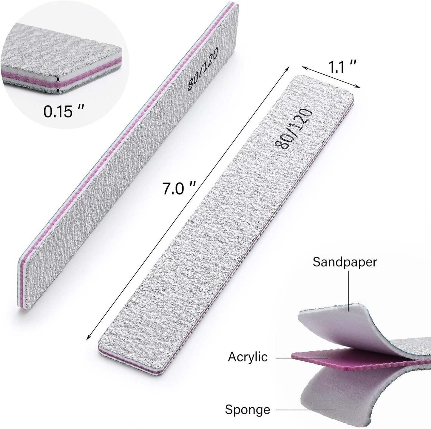 100 Pcs Nail Files for Acrylic Nails 80/120 Grit Double Sides Emery Boards Professional Nail Buffering Files