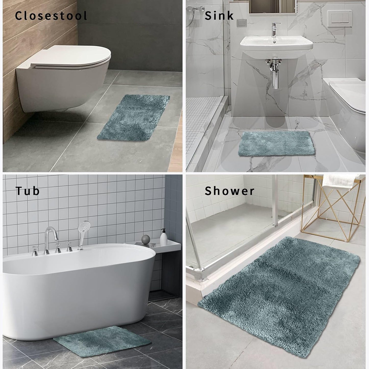 FIFU Bathroom Runner Rug 24" W x 48" L, Bath Mats for Bathroom, Bedroom & Kitchen, Non-Slip Rubber Latex Backing, Comfort & Soft Shower Bathmat & Carpet for Sink, Home & Hallways, Teal