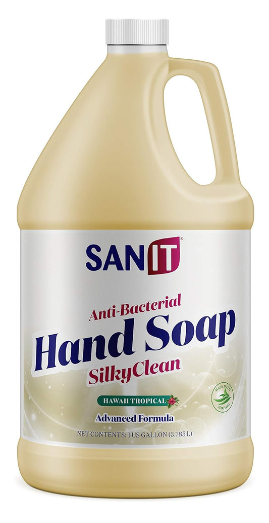 Sanit Silky Clean Antibacterial Liquid Gel Hand Soap Refill - Advanced Formula with Coconut Oil and Aloe Vera - All-Natural Moisturizing Hand Wash - Made in USA, Hawaii Tropical, 1 Gallon