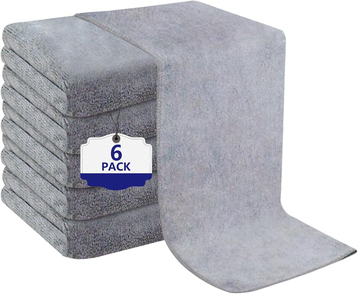 Grey Salon Towels, Super Soft and Absorbent Microfiber Hair Towel for Salon, Bath, Spa, Pool and Home, 27 inch X 16 inch (Grey - 6 Pack)