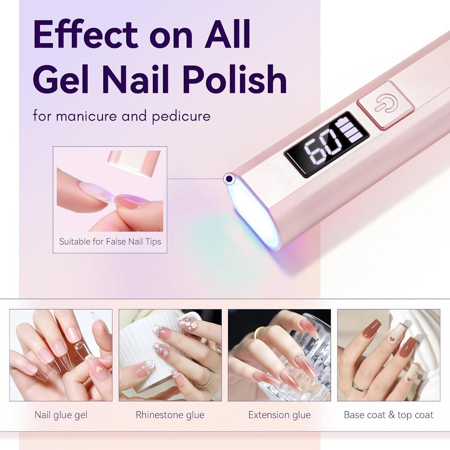 Makartt Handheld UV Light for Gel Nails - Portable Mini UV LED Nail Lamp Lumière Nail Dryer Fast Drying for Curing Nail Art Polish Rechargeable USB Nail Light with LCD 2 Timer for DIY Salon (Pink)