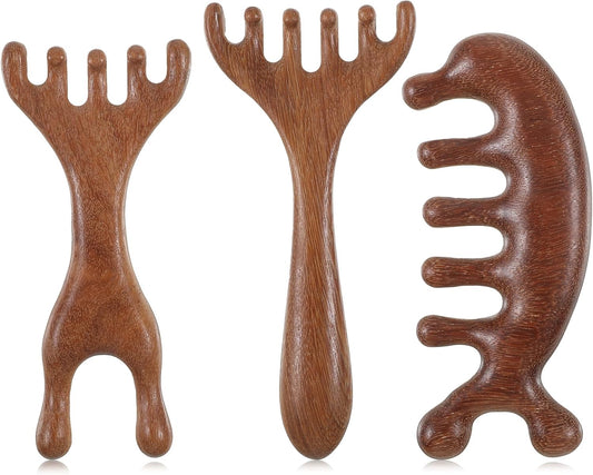 3 Pcs Wooden Head Scalp Massager Comb, Sandalwood Head Massage Tool for Relaxation, Guasha Scraping Scalp Massager for Women Men