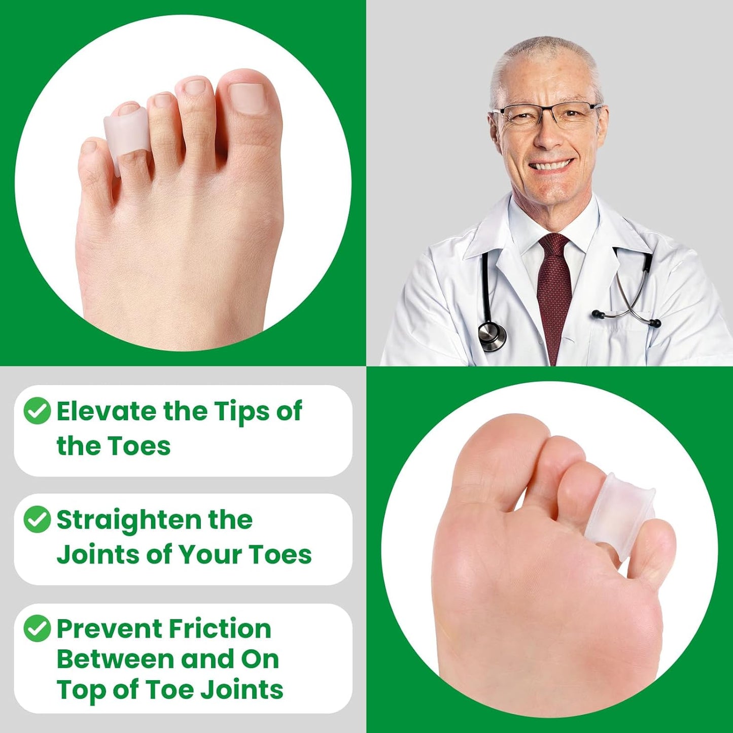 Bukihome Hammertoe Corrector - 6 Pack Toe Straightener to Curled Toes, Broken toe, Bunion Corrector for Women and Men, Small Size (Clear)