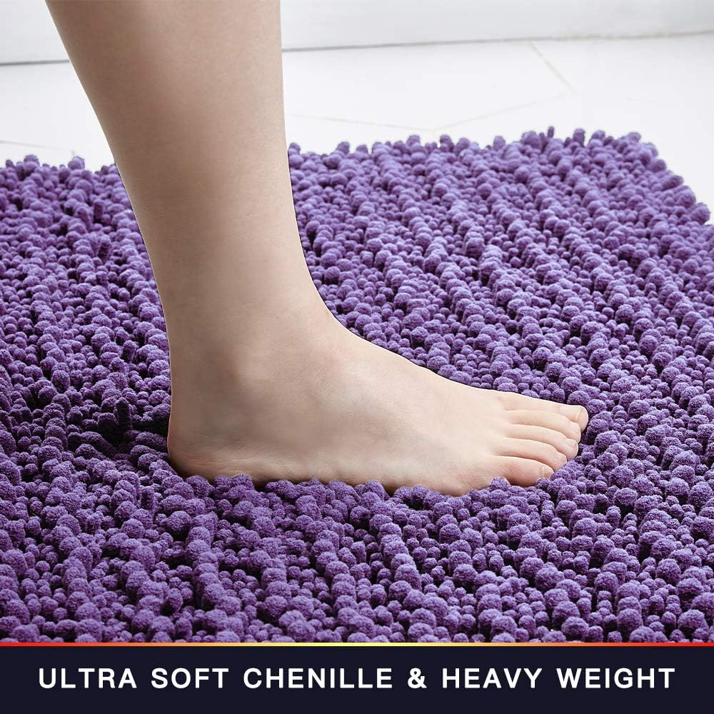 Walensee Bathroom Rug Non Slip Bath Mat (24x17 Inch Lavender) Water Absorbent Super Soft Shaggy Chenille Machine Washable Dry Extra Thick Perfect Absorbant Best Small Plush Carpet for Shower Floor